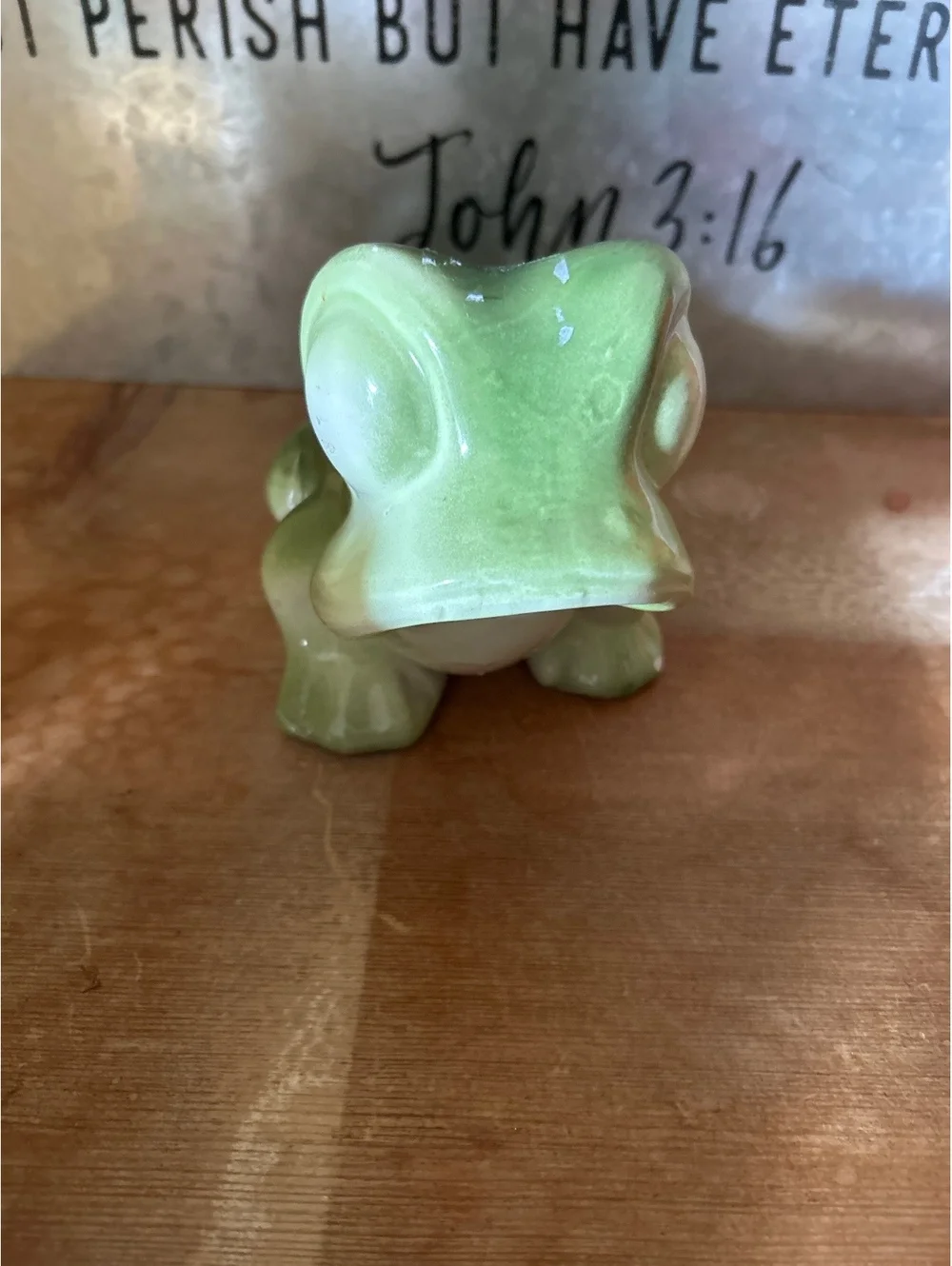 Vintage Green Ceramic Frog Figurine Planter Pot